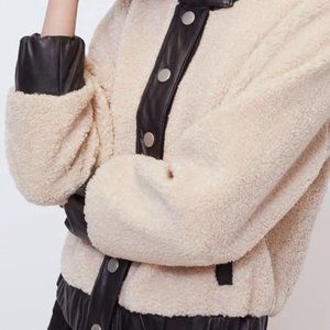 BLDWN Off- white Teddy Faux Shearling Bomber style Jacket in Medium